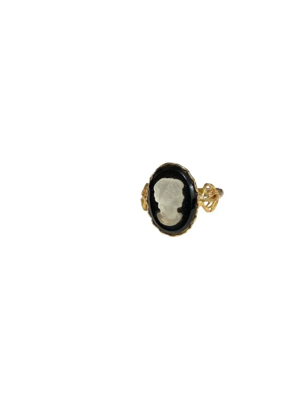 Vintage Mother Of Pearl Cameo Ring Adjustable Gold-Tone Size 8.5